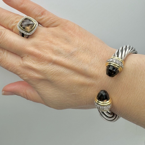 David Yurman 10mm Smoky Quartz Diamond Bracelet With Gold - Picture 7 of 10